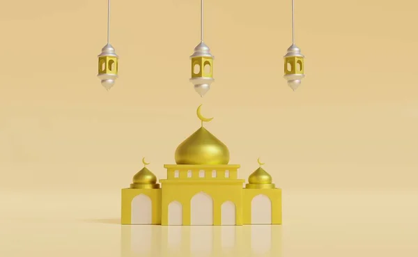 Традиционный Религиозный Символ Полумесяц Висячие Фонари Золотые Конфетти Карим Рамадан — стоковое фото