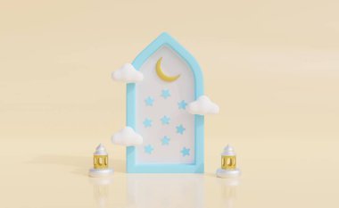 Ramazan Kareem ve İdul Fitri imajı. Ramazan Kareem 3d kopya alanı ile illüstrasyon. Geleneksel dini sembol