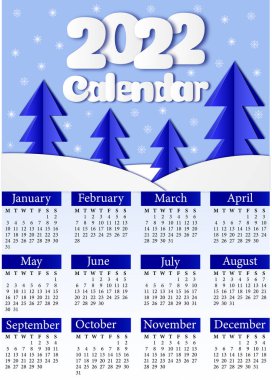 2022 yılı için kesilmiş kağıt biçiminde kış resmi olan takvim 