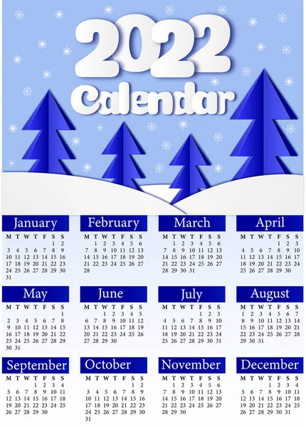 2022 yılı için kesilmiş kağıt biçiminde kış resmi olan takvim 