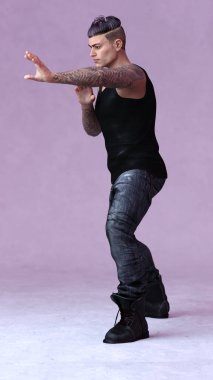 Erkek Asyalı POC Dövme Hareketi Belalı Şehir Büyüsü Dövüşü