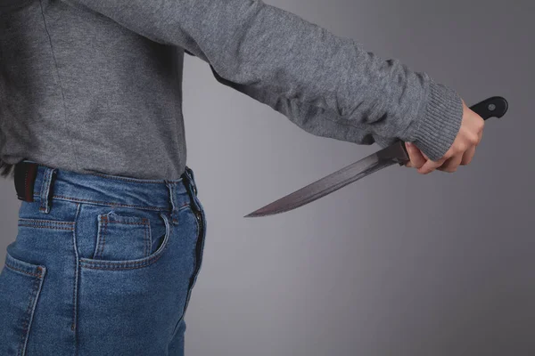 Quella Donna Sta Cercando Farsi Del Male Con Coltello Suicidio — Foto Stock