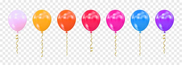 Zestaw Balonów Odizolowanych Przezroczystym Tle Realistyczne Błyszczące Balony Helowe Urodziny — Wektor stockowy