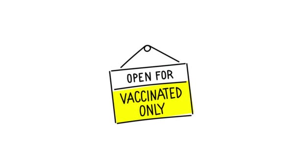 Open for vaccinated only. Warning rope sign. Hand lettering. Caution attention signpost. Video animation. Motion graphics. — Stock Video