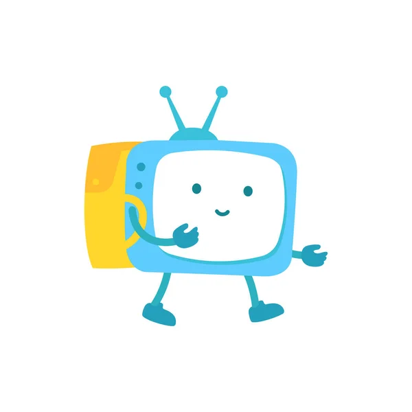 Un personnage télé. Mascotte de télévision garçon. Livraison par messagerie. — Image vectorielle
