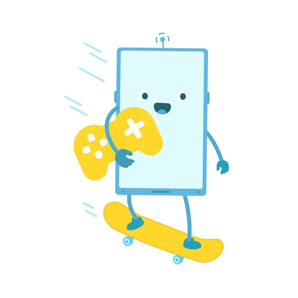 Phone character. To skateboard activities. Vector illustration. — Stock Vector