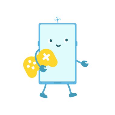 Telefon karakteri. Mobil oyunlar. Vektör illüstrasyonu.