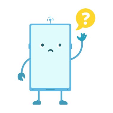 Telefon karakteri. Soru ya da görev. Vektör illüstrasyonu.