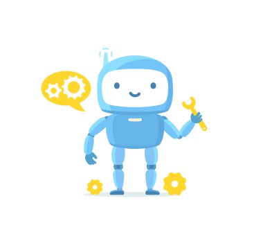 Robot karakter. Onarım servisi desteği. Vektör illüstrasyonu.