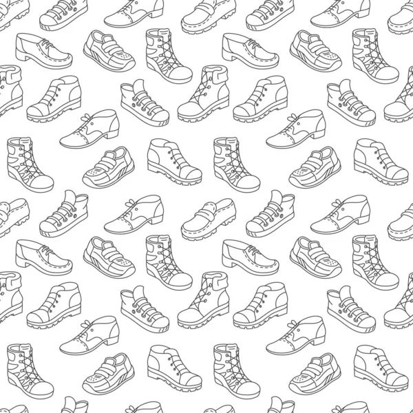 Shoes seamless pattern background. Different types of shoes shop assortment. — Stock Vector