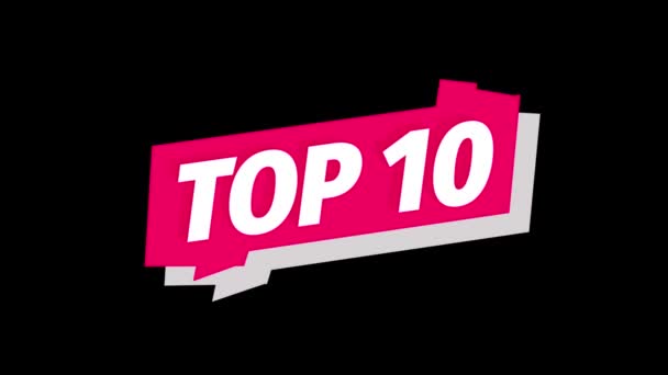 Top ten animation. Best 10 chart list rating. White word on pink ribbon. Winner tape award text title. Motion graphics. — Stock Video