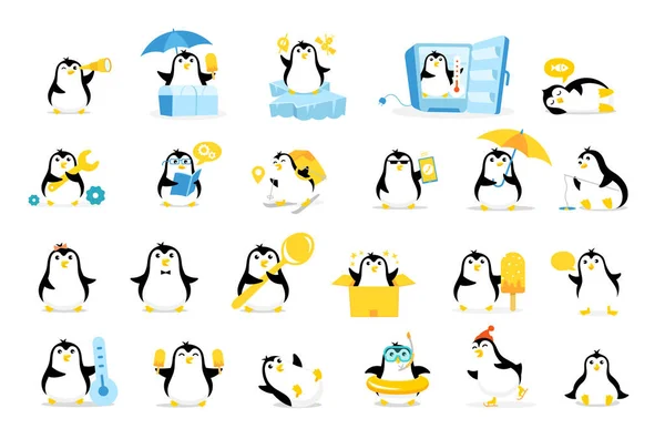 Penguin Ikon Set För Din Butik Maskottecknad Vektor Illustration Arktisk — Stock vektor