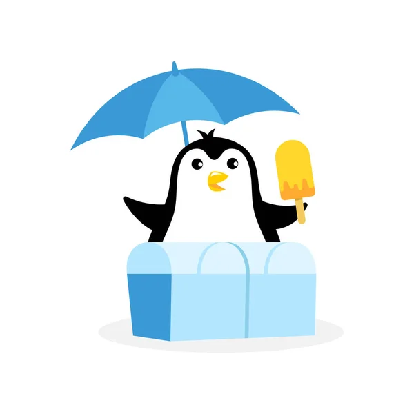 Pingüino Con Helado Mascota Ilustración Vector Dibujos Animados Pájaro Ártico — Vector de stock