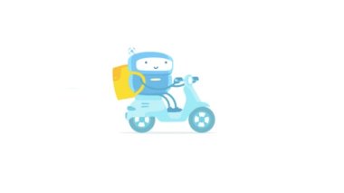 Bisikletli kurye robot teslimatı. Animasyon hareketi grafik görüntüleri. Video döngüsü.