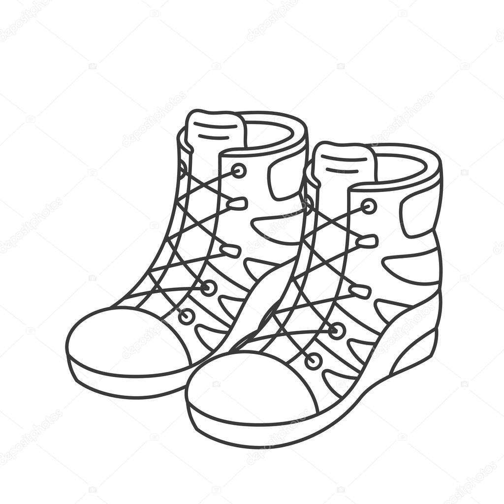 Trekking hiking boots. Shoes shop. Editable stroke size. Line icon.