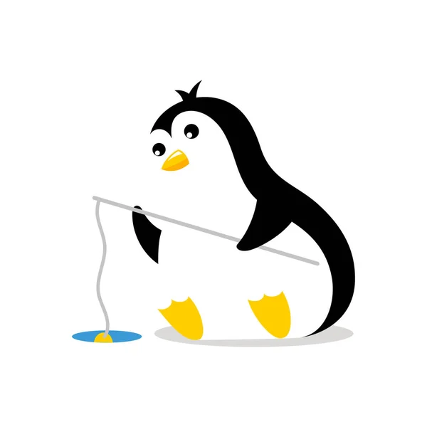 Πιγκουίνος Που Ψαρεύει Στην Τρύπα Εικονογράφηση Φορέα Μασκότ Κινουμένων Σχεδίων — Διανυσματικό Αρχείο