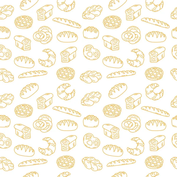 Produits Boulangerie Pain Fond Modèle Sans Couture Illustration Ligne Vectorielle — Image vectorielle