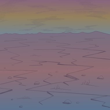 Panoramik çöl manzarası. Hava akımı. Çöl manzaralı arka plan. Vektör illüstrasyonu.