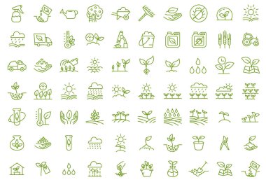 Agriculture and gardener. Vector outline contour green line.