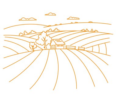 Çiftlik panoraması. Ahır çiftliği. Tarım tarlası. Düzenlenebilir vuruş boyutu.