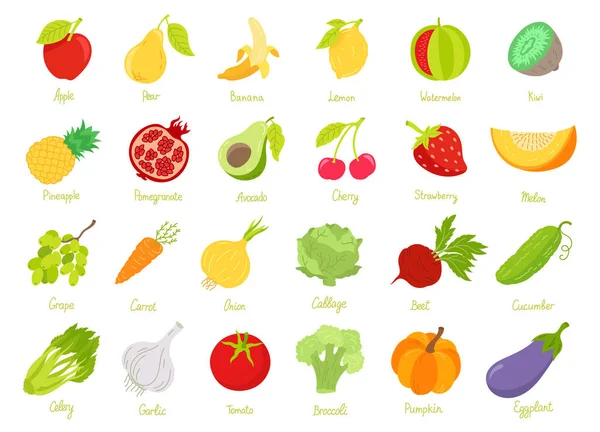 Obst Und Gemüse Set Von Farbvektorsymbolen — Stockvektor