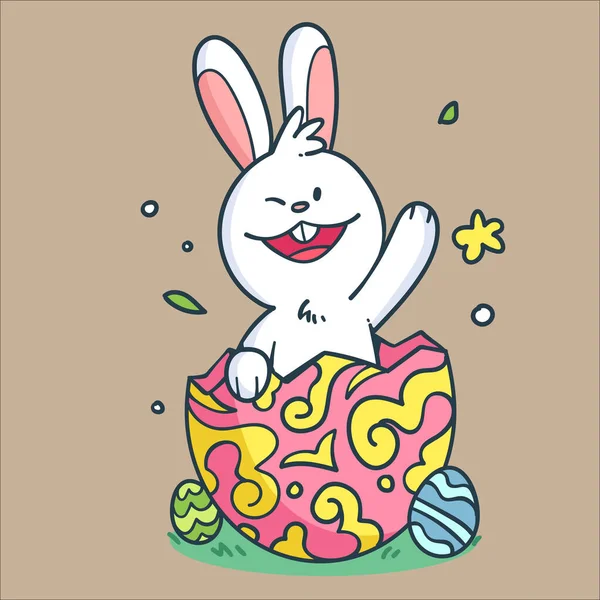 Happy Easter Day Vector Rabbit Funny Cartoon Ilustration — Stock Vector