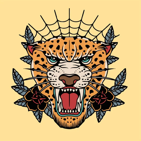 Head Cheetah Flower Vector Illustration — Stock vektor