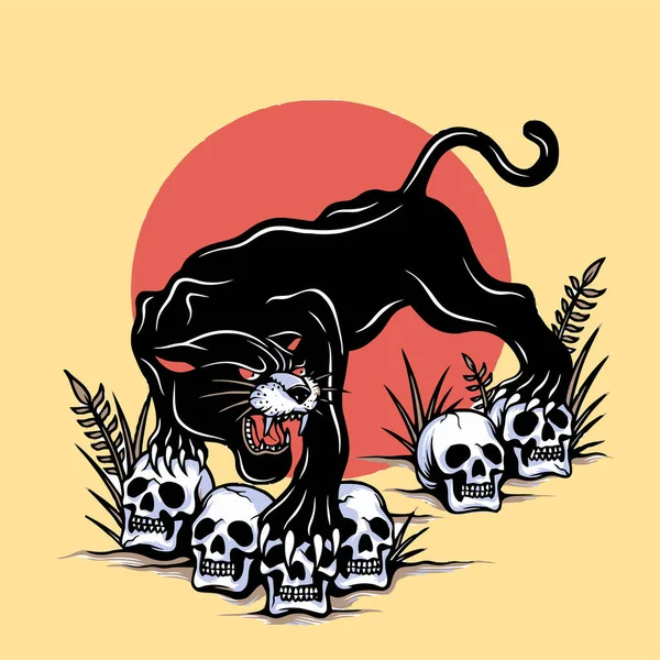 Black Panther Stepping Skull — Stock Vector