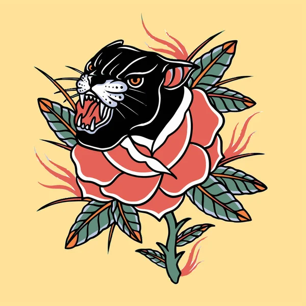 Красная Роза Черной Головой Пантеры — стоковый вектор