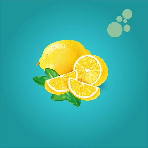 Zitronenscheiben Frische Zitrusfrüchte Halb Geschnittene Zitronen Und Gehackte Zitronen — Stockvektor