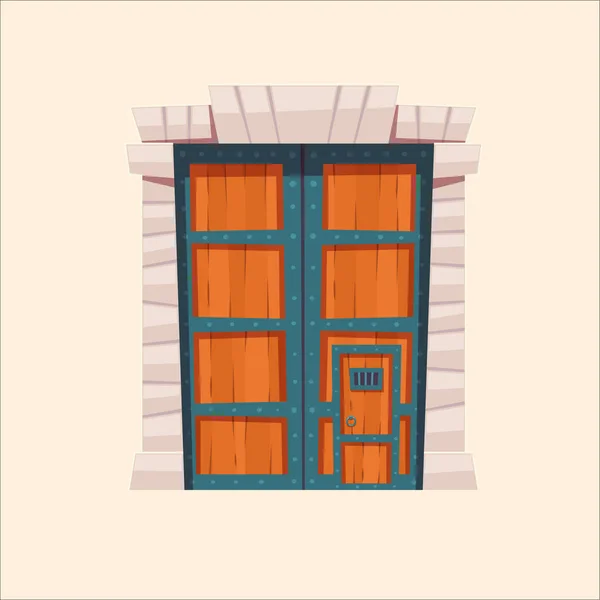 Puertas Piedra Madera Vector Medieval — Vector de stock