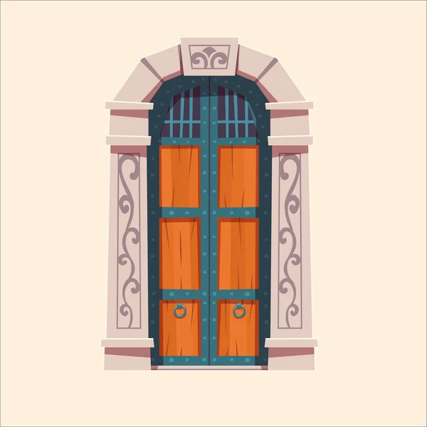 Puertas Piedra Madera Vector Medieval — Vector de stock