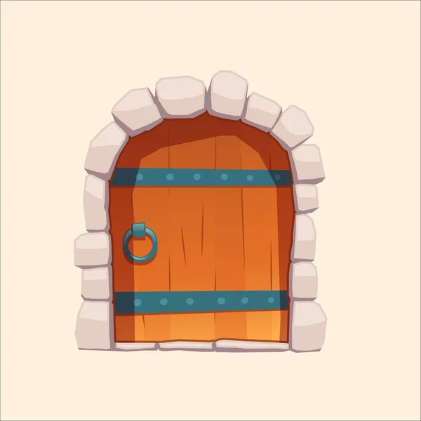 Drzwi Drewniane Kamień Średniowieczny Wektor — Wektor stockowy