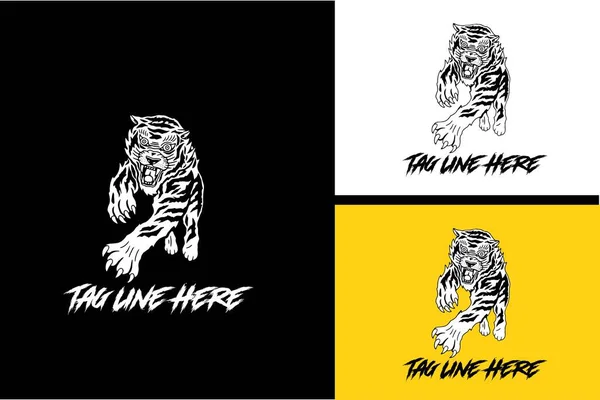 Projekt Logo Tygrysa Czarno Biały Wektor Ilustracji — Wektor stockowy