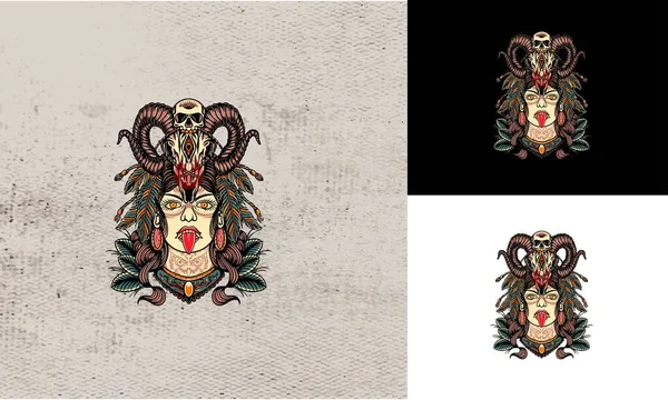 悪魔の女性のアートワークデザインベクトルイラストデザイン — ストックベクタ