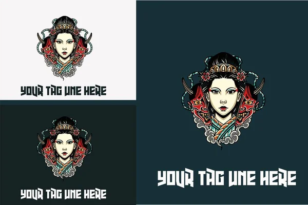 Diseño Obras Arte Geisha Cabeza Diablo Vector Ilustración Diseño — Vector de stock