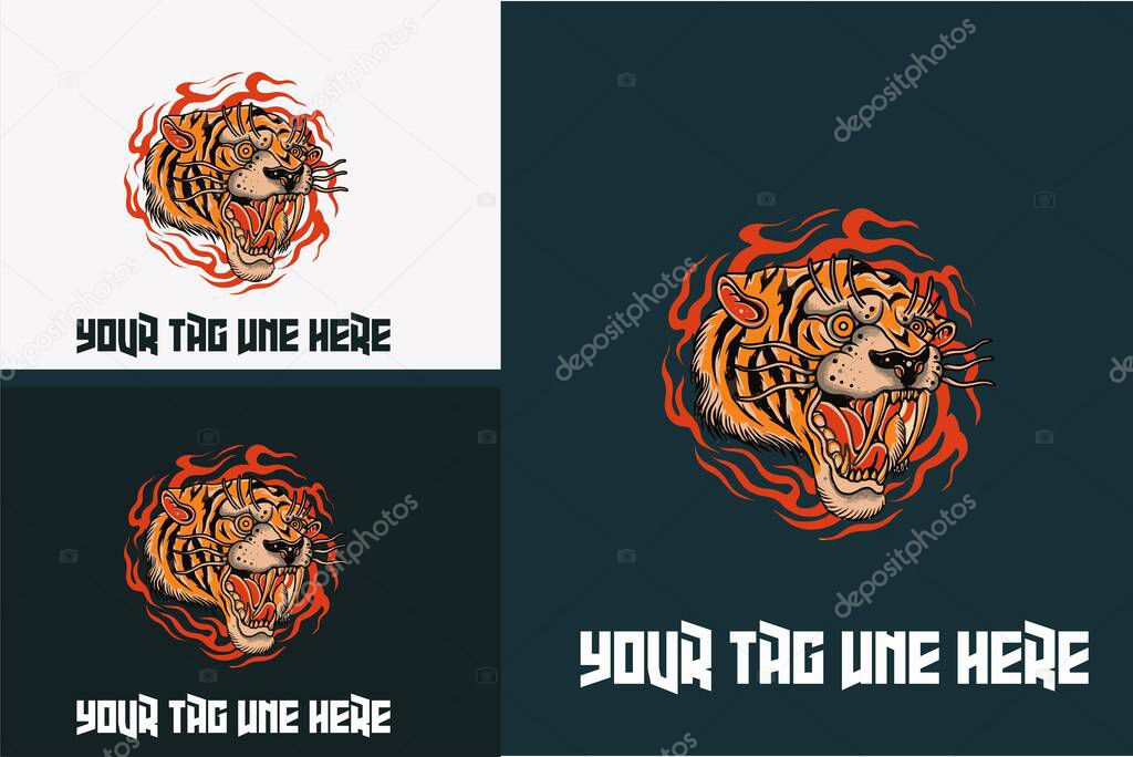 head tiger with flame vector illustration design