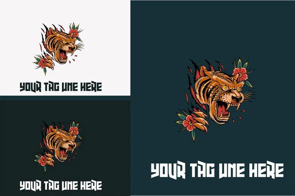 Projekt Logo Głowy Tygrys Zły Wektor Ilustracji — Wektor stockowy