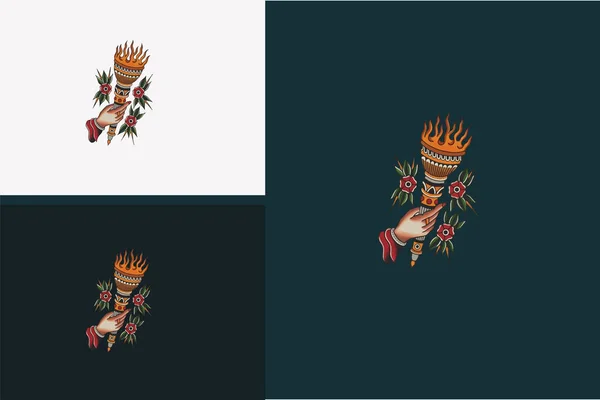 Illustration Conception Main Tenir Torche Fleurs Vecteur — Image vectorielle