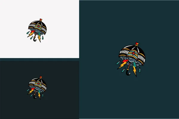 Paraguas Rayo Logo Diseño Vector — Archivo Imágenes Vectoriales