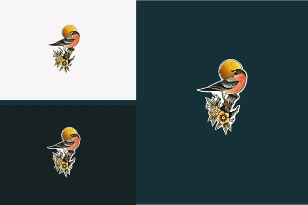 鸟类和花卉矢量平面设计 — 图库矢量图片
