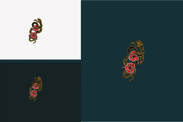 Snake Red Rose Flower Vector Design — Image vectorielle
