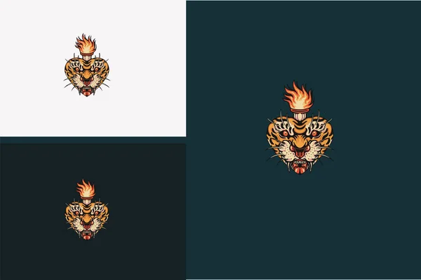 Head Tiger Flame Vector Illustration Design — Image vectorielle