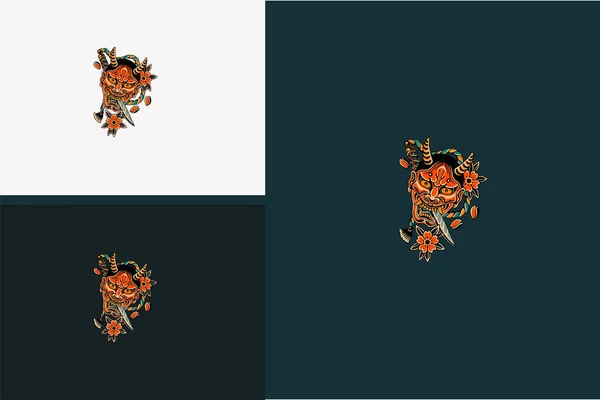 Red Head Devil Sword Vector Flat Design — Image vectorielle