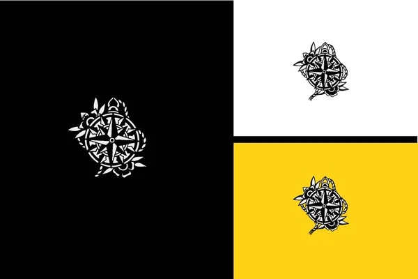 Compas Wektor Logo Kwiat Czarny Biały — Wektor stockowy