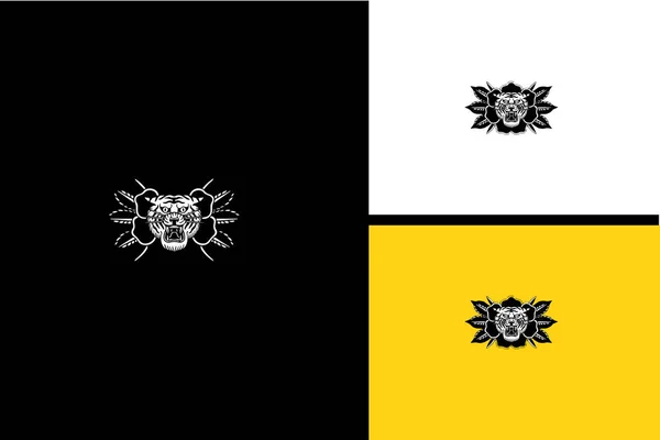 Head Tiger Flowers Vector Black White Design — Image vectorielle