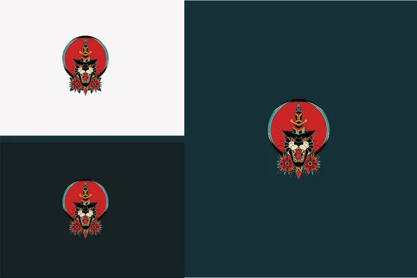 Head Black Panther Red Flowers Vector Design — Διανυσματικό Αρχείο