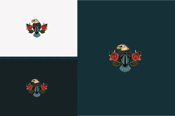Adler Und Rote Blumen Vektor Illustration Design — Stockvektor