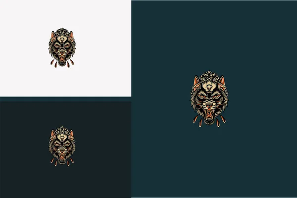 Logo Design Head Wolf Monster Vector Illustration Design — Image vectorielle