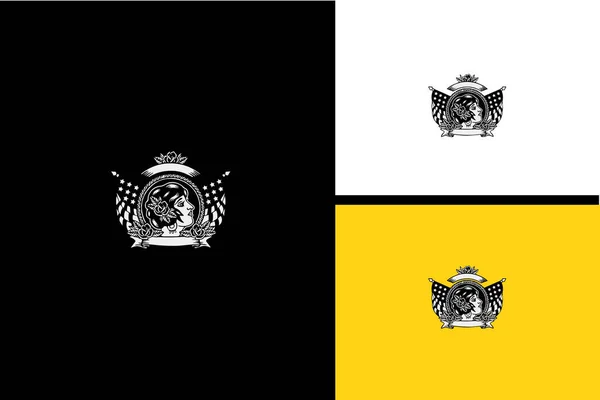 Logo Design Women Flag Usa Vector Black White —  Vetores de Stock